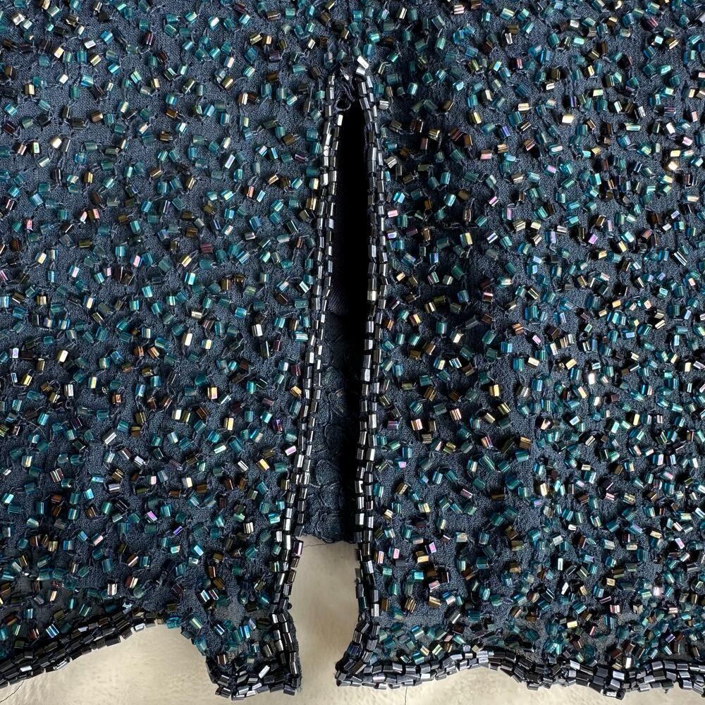 Evening Party Dress, Blue Sequins, Size 8 - Picture 6 of 11